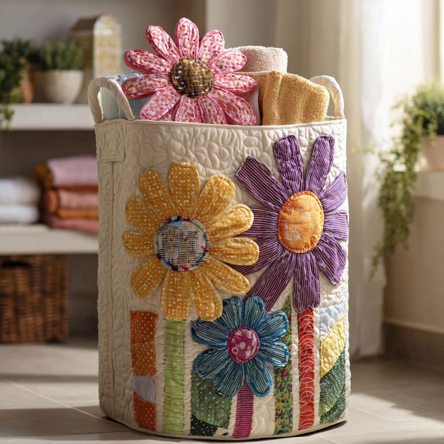 Antique Floral Quilted Laundry Basket NCU0PTT832