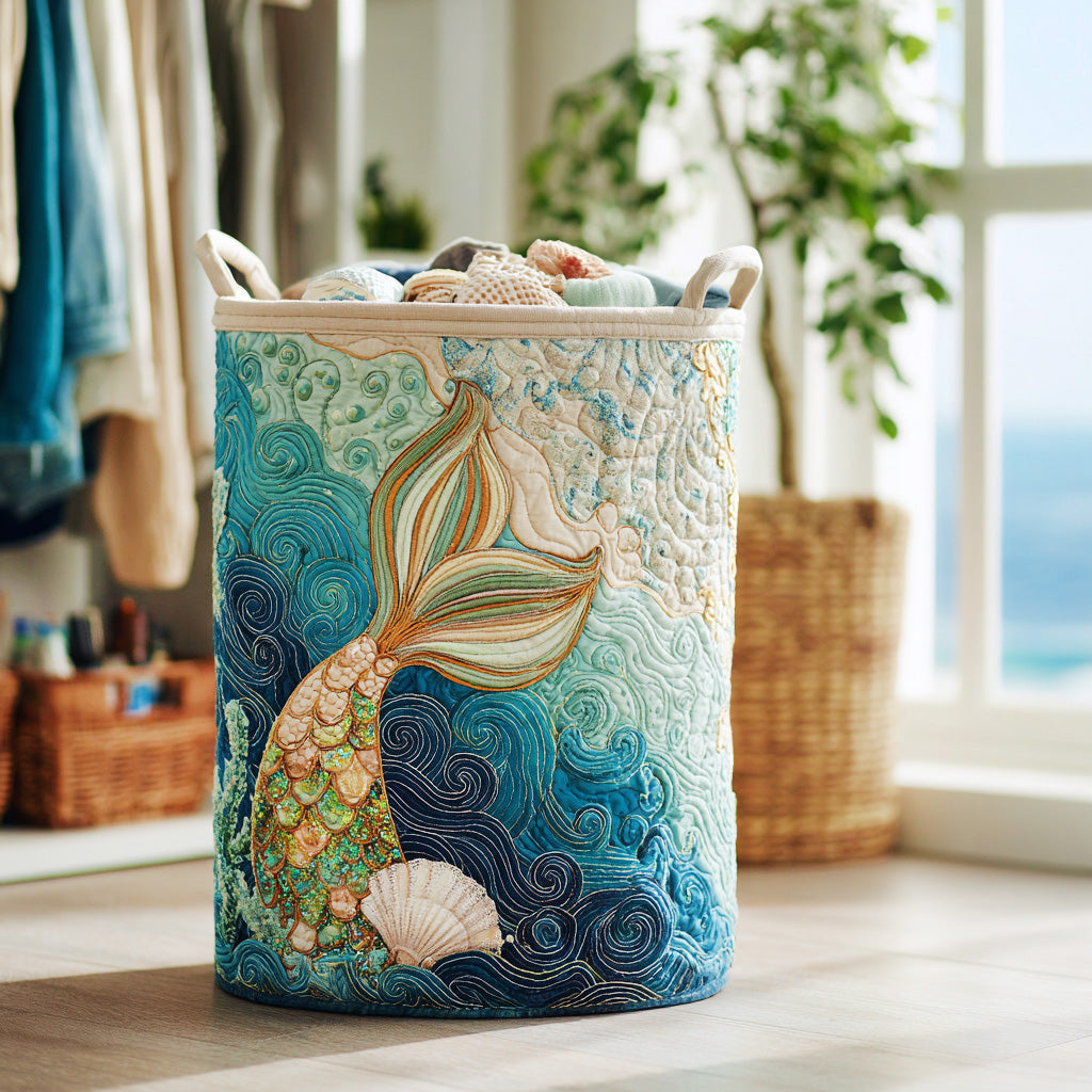 Aqua Mist Quilted Laundry Basket NCU0DV862