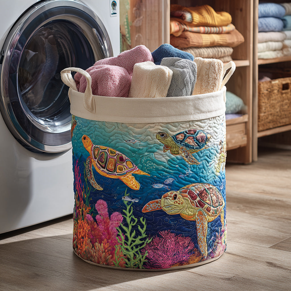 Aqua Turtle Haven Quilted Laundry Basket NCU0HNH220