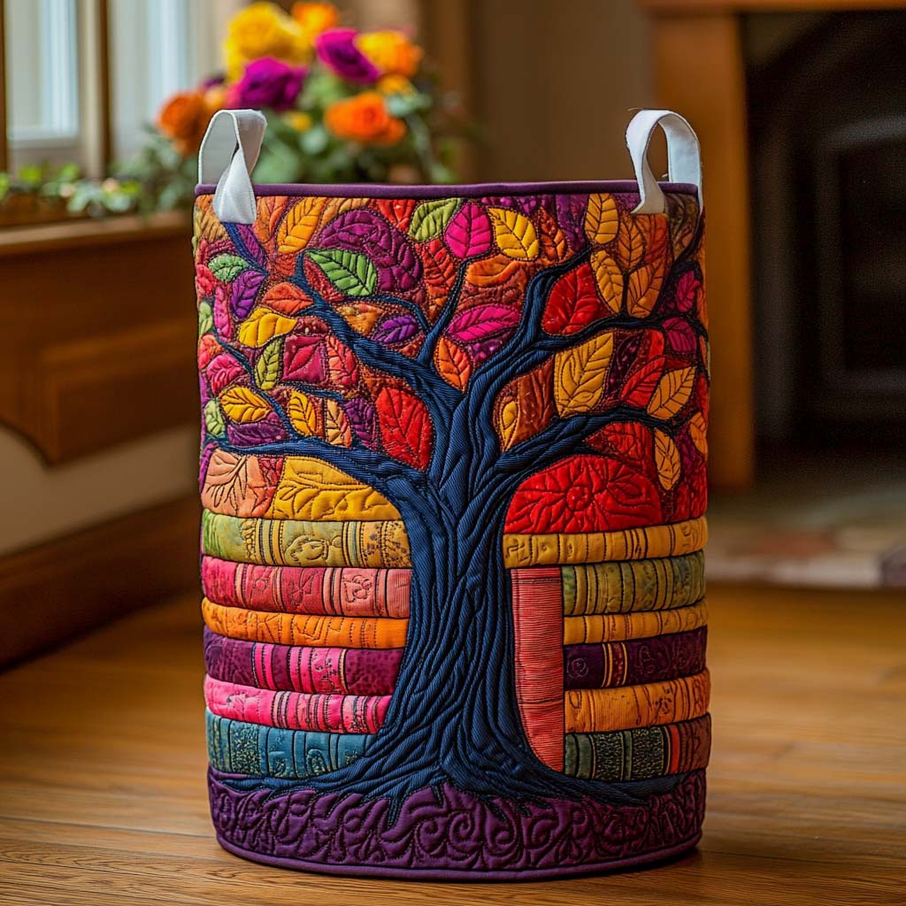 Autumn Books Tree Quilted Laundry Basket NCU0NXD1114