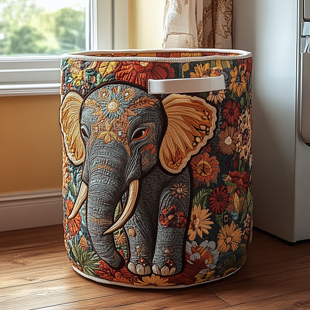 Autumn Elephant Quilted Laundry Basket NCU0DDK619