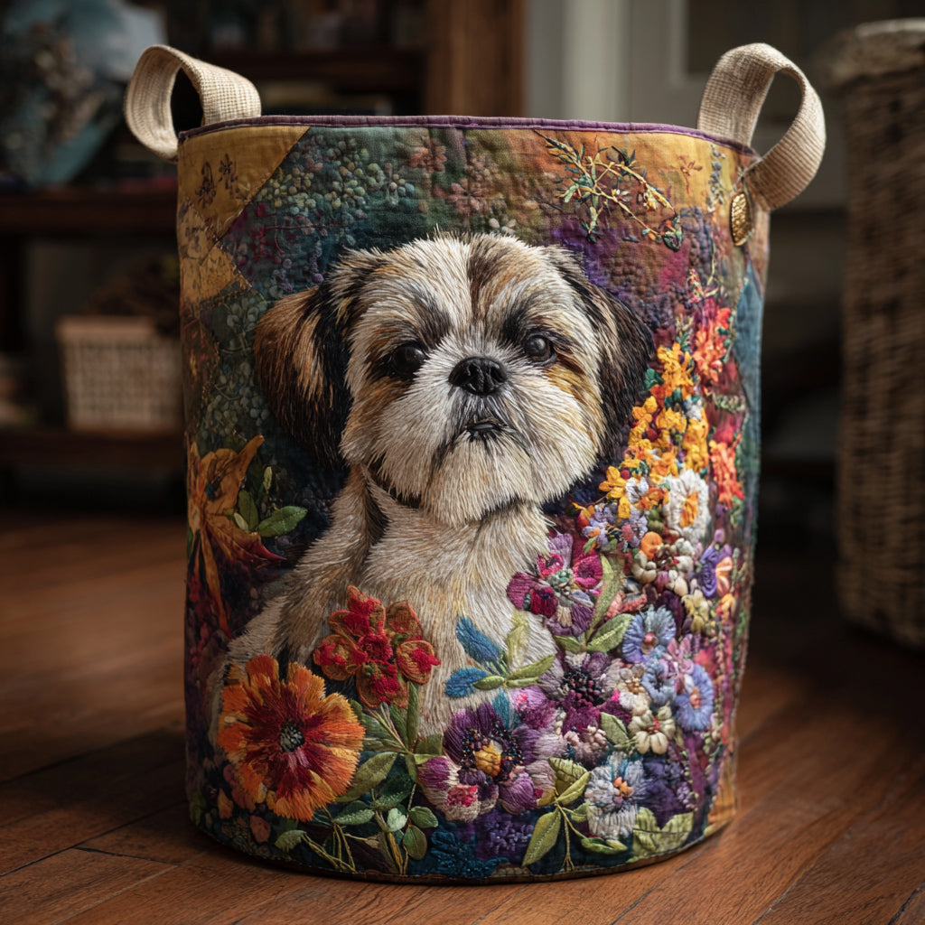 Autumn Shih Tzu Quilted Laundry Basket NCU0HNH716